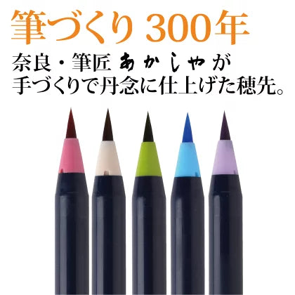 Omomuki : Akashiya Watercolor Brush Pen 5 Japanese Traditional Color Set あかしや筆ペン趣 5